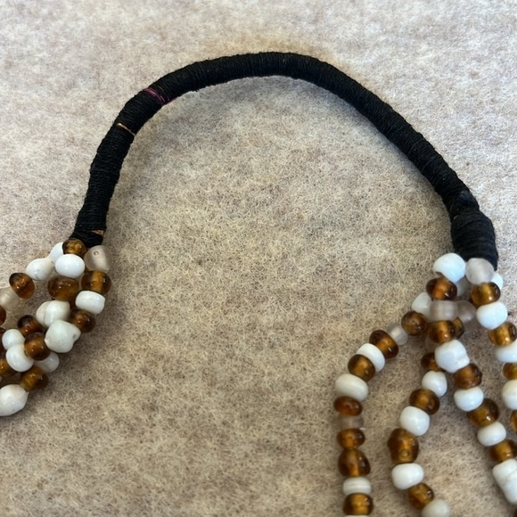 Boho multistrand glass seedbeads necklace white and brown, handmade - Picture 3 of 6
